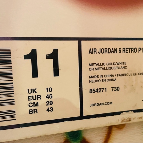 Air Jordan 6 Retro” Pinnacle” Metallic Gold Sneakers Size 11m Original Box - Picture 14 of 14